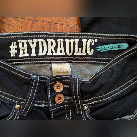 Hydraulic Dark Blue Navy Faded Bailey Low Rise Micro Boot Bootcut Jeans Size 1/2 - Picture 4 of 7